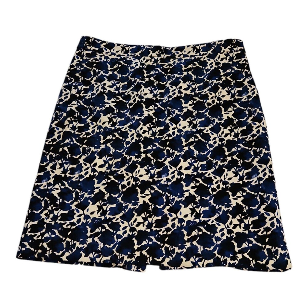 J By J Crew Pencil Skirt Women's 4 White/Blue Floral Knee Length Casual Workwear - Picture 1 of 6